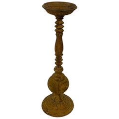 Antique Rustic Painted Wood Candlestick