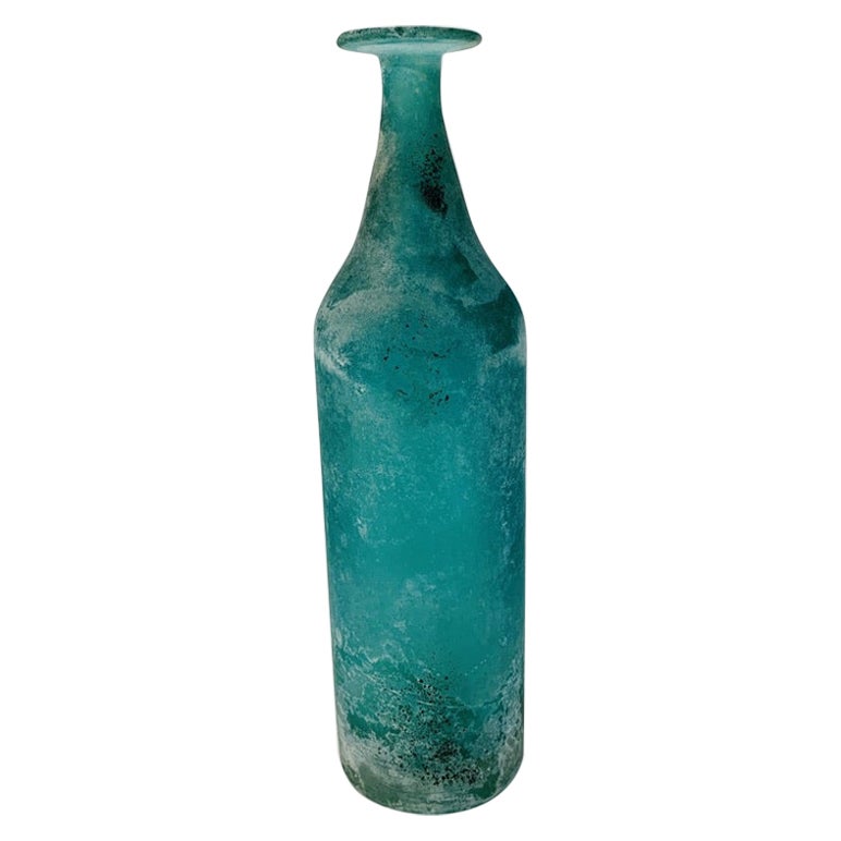 Seguso. Vetri dArte Murano Glas grün "Corroso" Vase um 1950 im Angebot