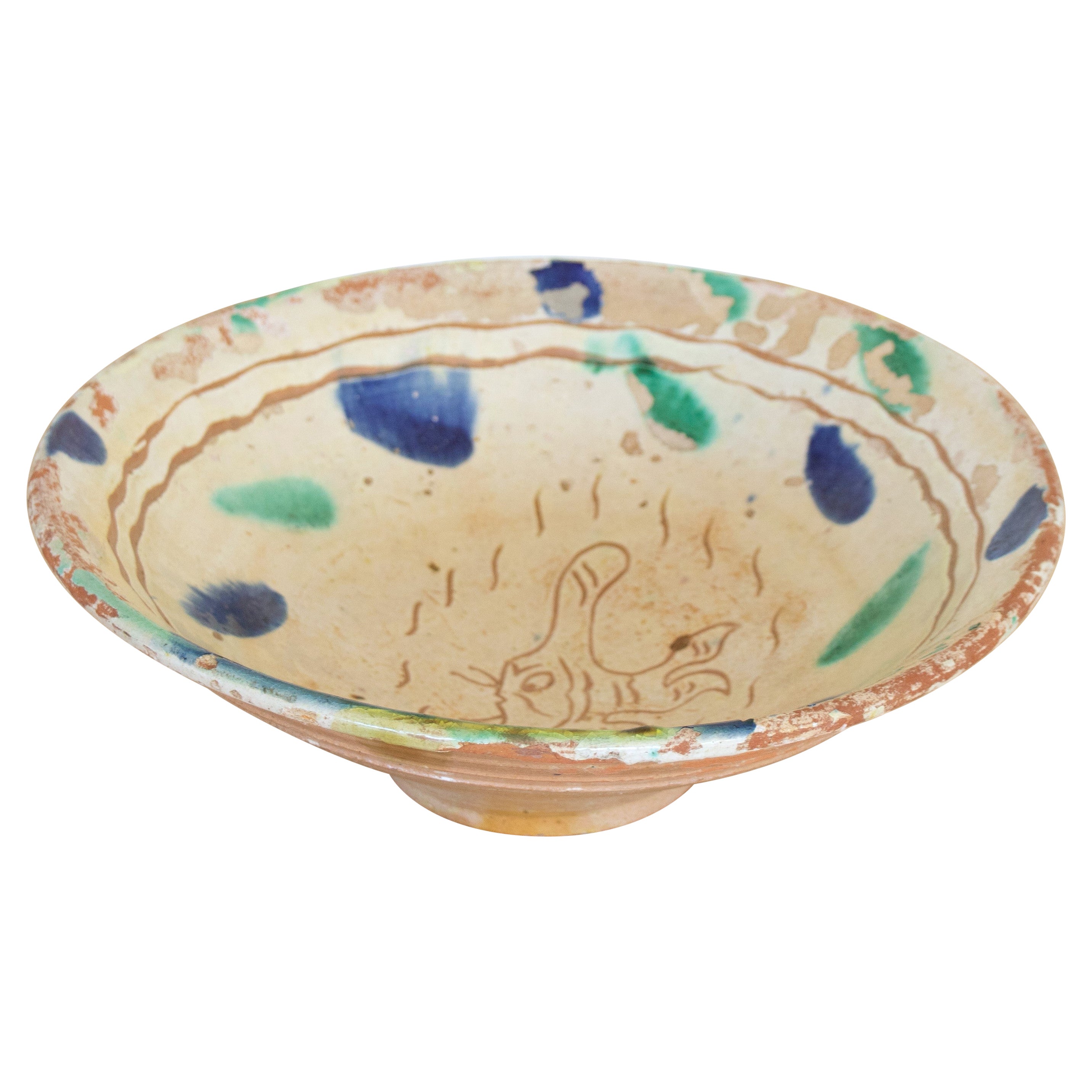 Spanish Painted Terracotta Bowl For Sale