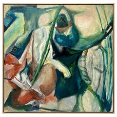 Grande huile sur toile abstraite de Marsha Straus, années 1970