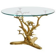 Mid-Century Willy Daro Organic Brass Coffee Table with Birds