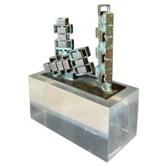 William De Lillo Bronze Architectural Sculpture on Lucite 