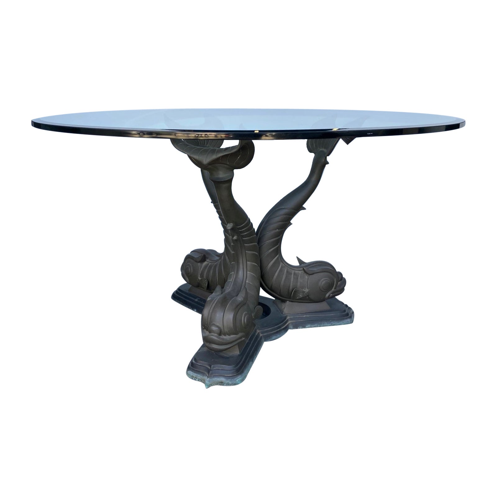  Glass Top Three Fish Dining Table  For Sale