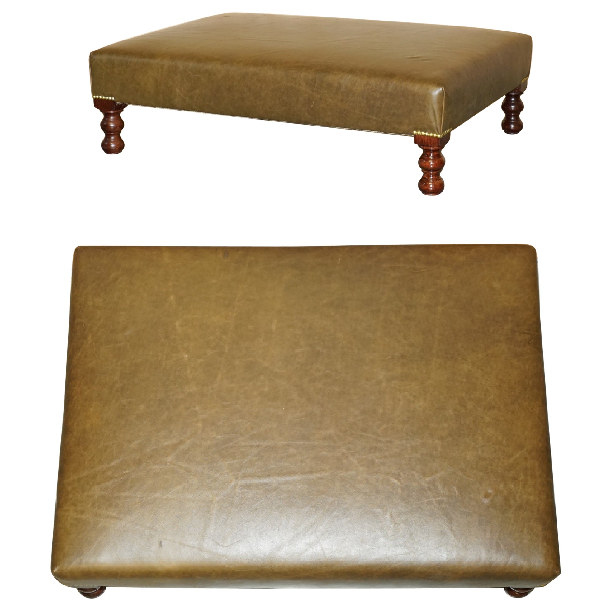 EX DISPLAY GEORGE SMiTH HERITAGE BROWN LEATHER OTTOMAN FOOTSTOOL