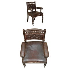 Used VICTORIAN AESTHETIC MOVEMENT STYLE LEATHER ARMCHAIR FOR RESTORATION