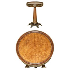 STUNNiNG FRENCH Used BURR WALNUT & GILT BRASS ROUND OCCASIONAL TABLE
