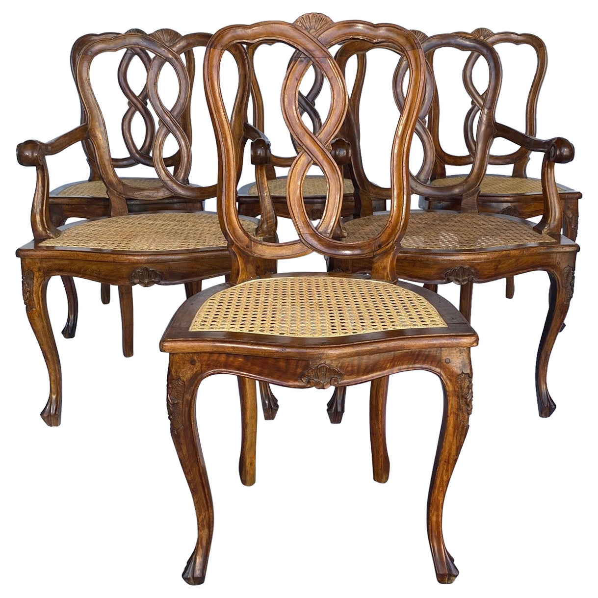 Italian Cane Seat Dining Chairs Set of 6 For Sale