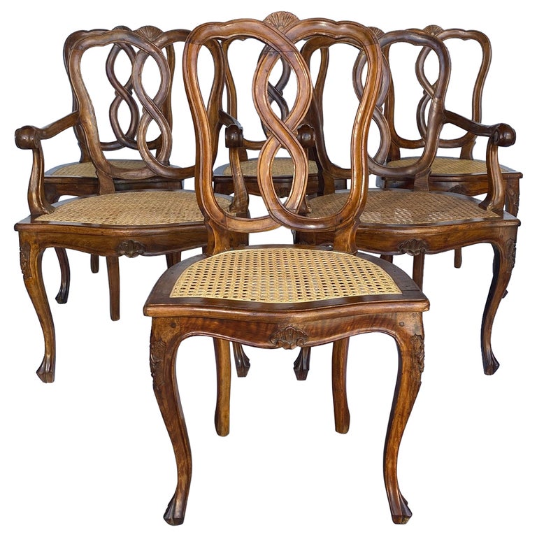 1990's Italian Baroque Arm Dining Chairs in Gold Leaf Beech and  White