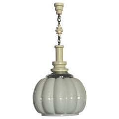 Italian Round White Glass Pendant Light  1960s