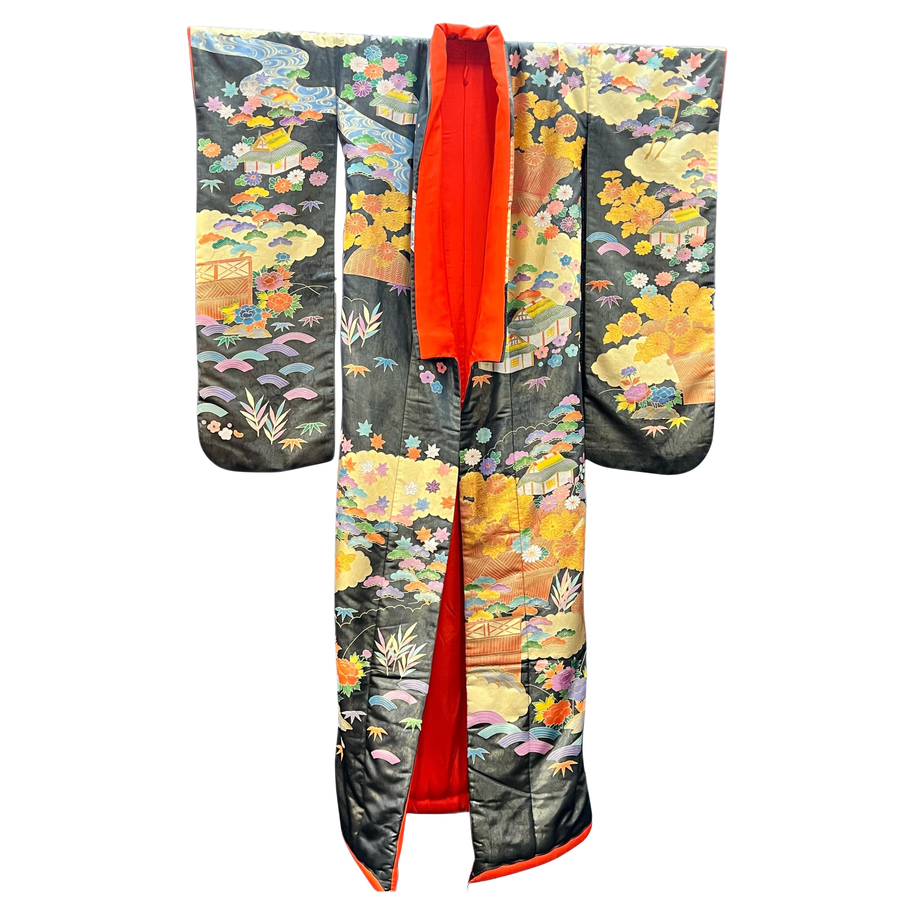Vintage Hand-Painted Japanische Hochzeit Kimono  im Angebot