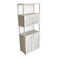 Boho Chic White Wicker Etagere