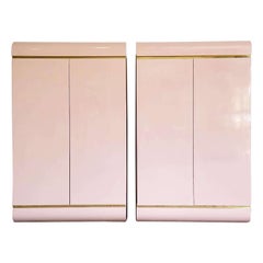 Postmodern Pink Lacquer Laminate Waterfall Cabinets - a Pair