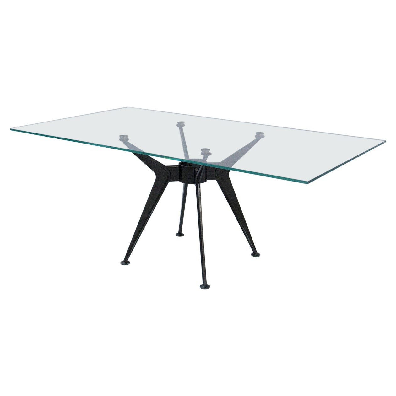 Post Modern dining table Glass and Iron Attributed to Norman Foster For Sale