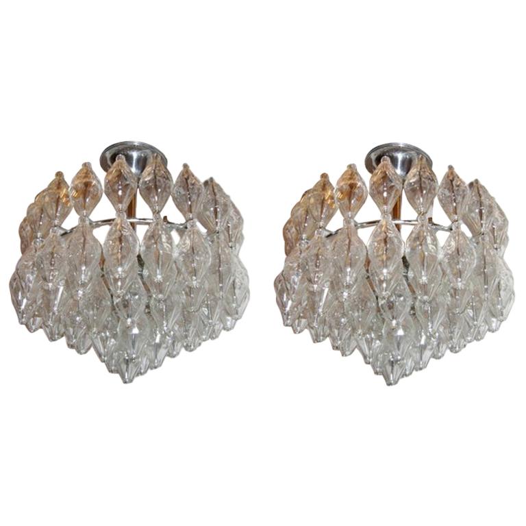 Pair of Molded Glass Moderne Fixtures