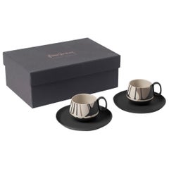 Tube Colour Wave Espresso Cup Wıth Saucer Set Of 2 Black - Black & Rock & Ivory