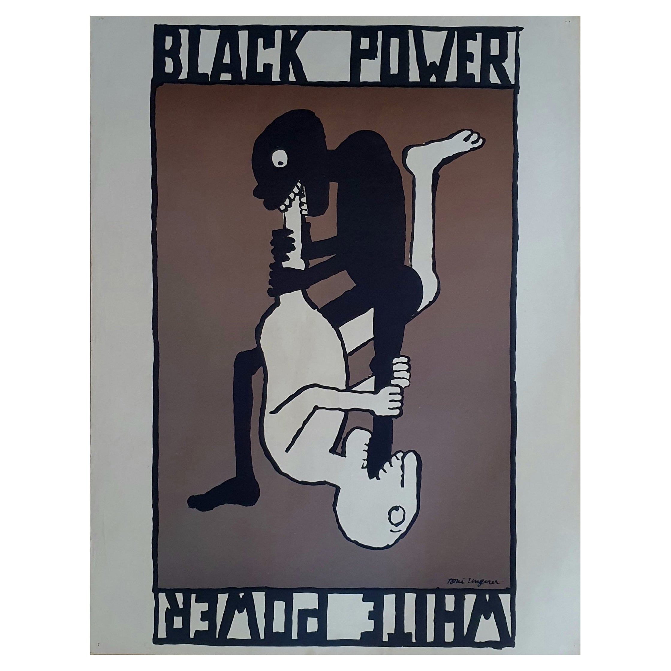 Original vintage Tomi Ungerer poster 'Black power/white power' 1967 en vente