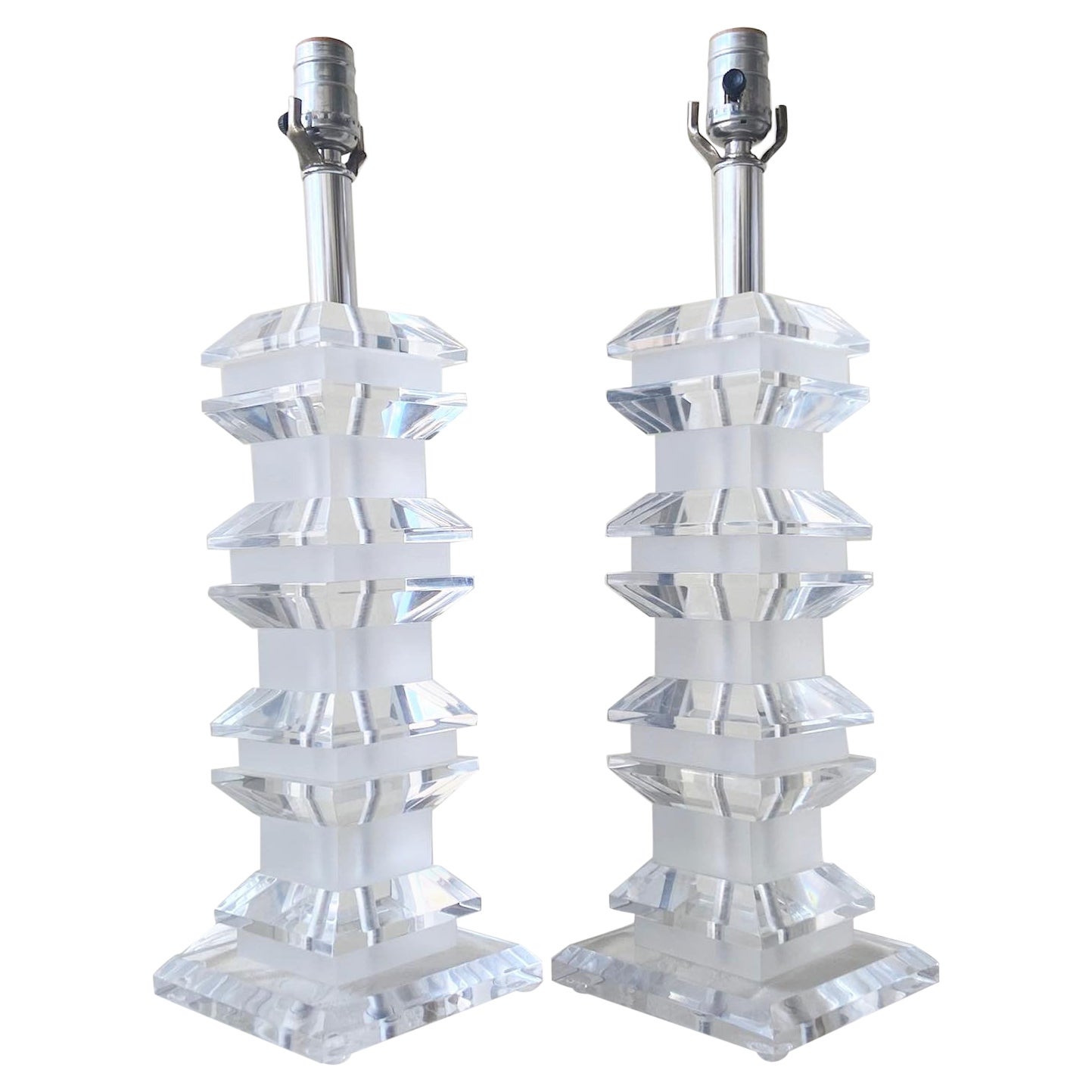 Postmodern Stacked Lucite Table Lamps - a Pair