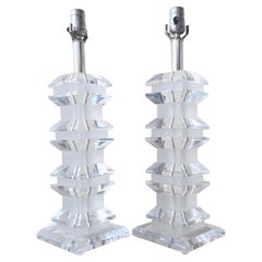 Postmodern Stacked Lucite Table Lamps - a Pair