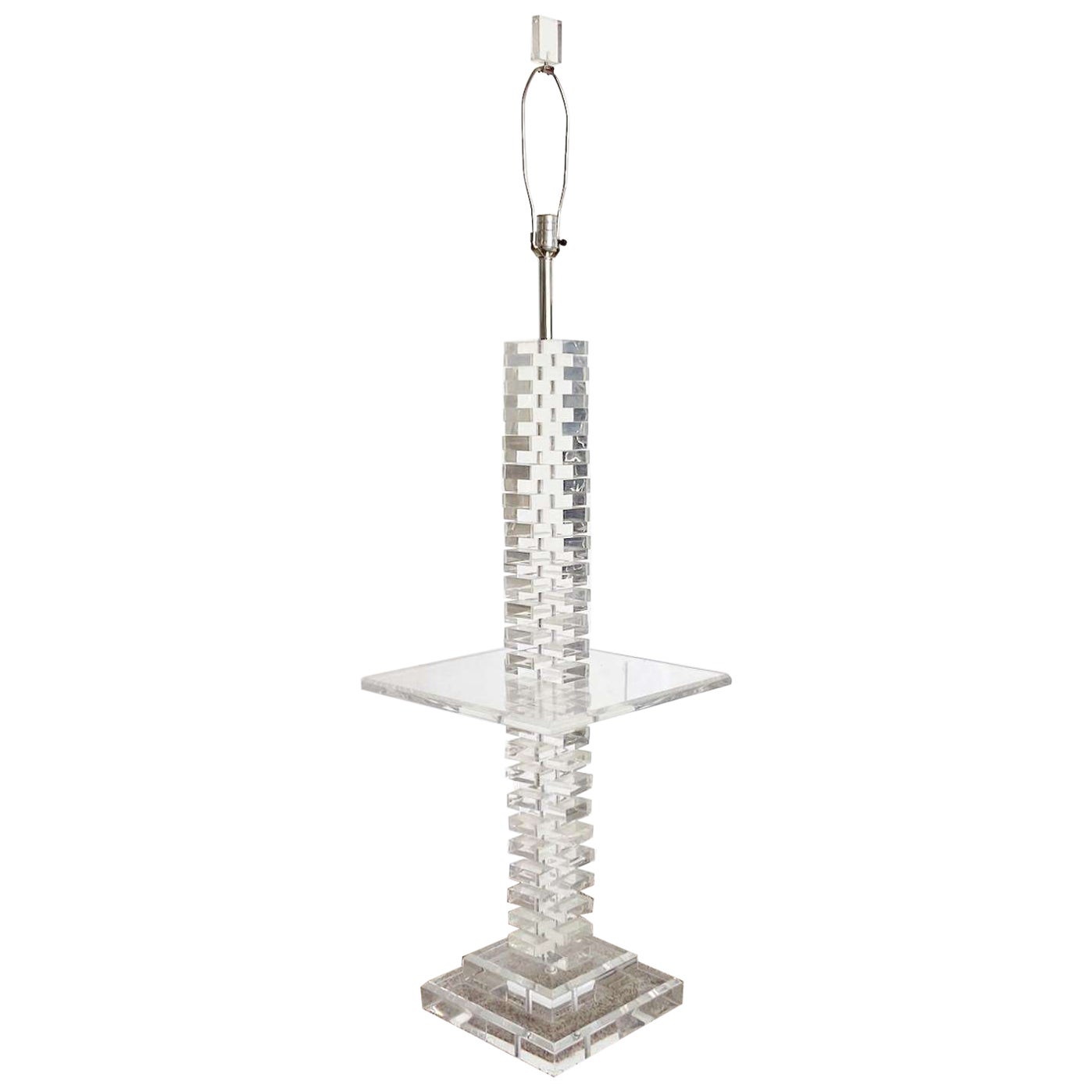 Postmodern Stacked Lucite Floor Lamp/Side Table For Sale
