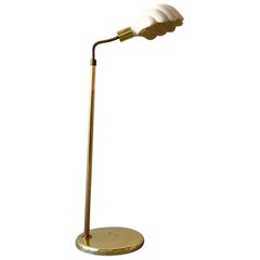 Retro Hollywood Regency Gold and Ceramic Clam Shell Adjustable Floor Lamp