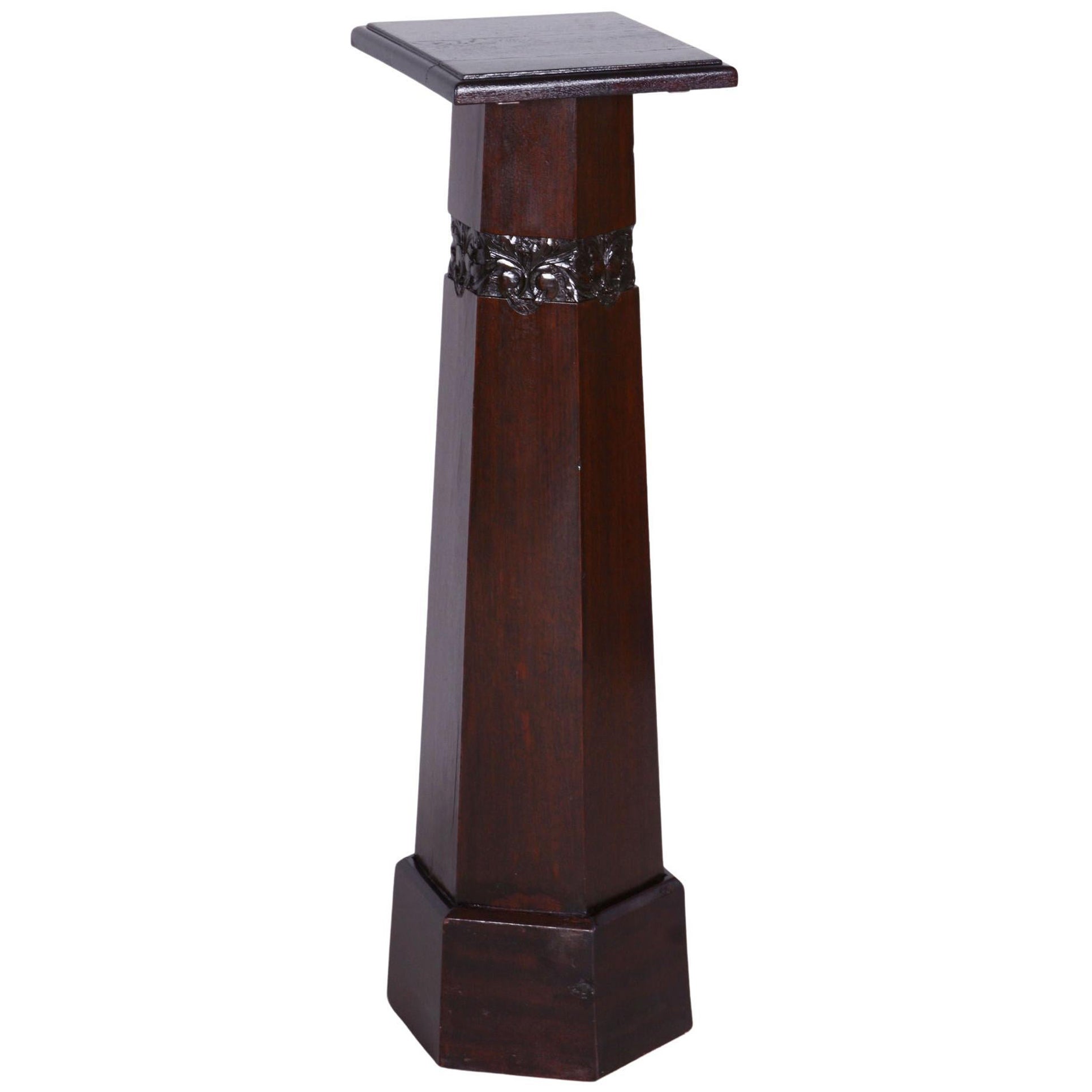 Restored ArtDeco Oak Pedestal, Revived Polish, Czechia, 1920s For Sale