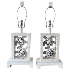 Coastal Off White Sea Turtle Table Lamps - a Pair