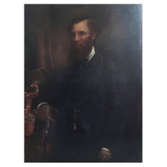 Antique Large Oil Painting of A Gentleman. English, Late 19th Century