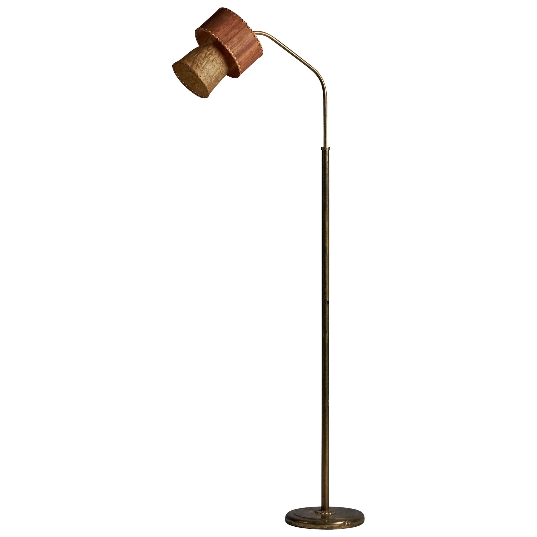 Danish Designer, Floor Lamp, Brass, Wood, Paper, Denmark 1930s For Sale