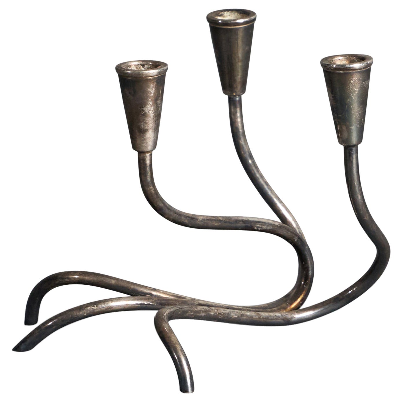 Danish Designer, Small Organic Candelabra, Silver Plate, Denmark, 1940s