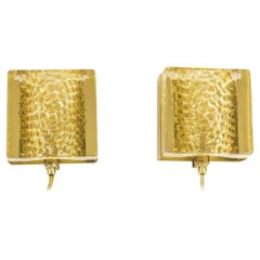 Retro Pair of Kalmar glass and brass Wall lamps in gold by Vitrika, 1970s