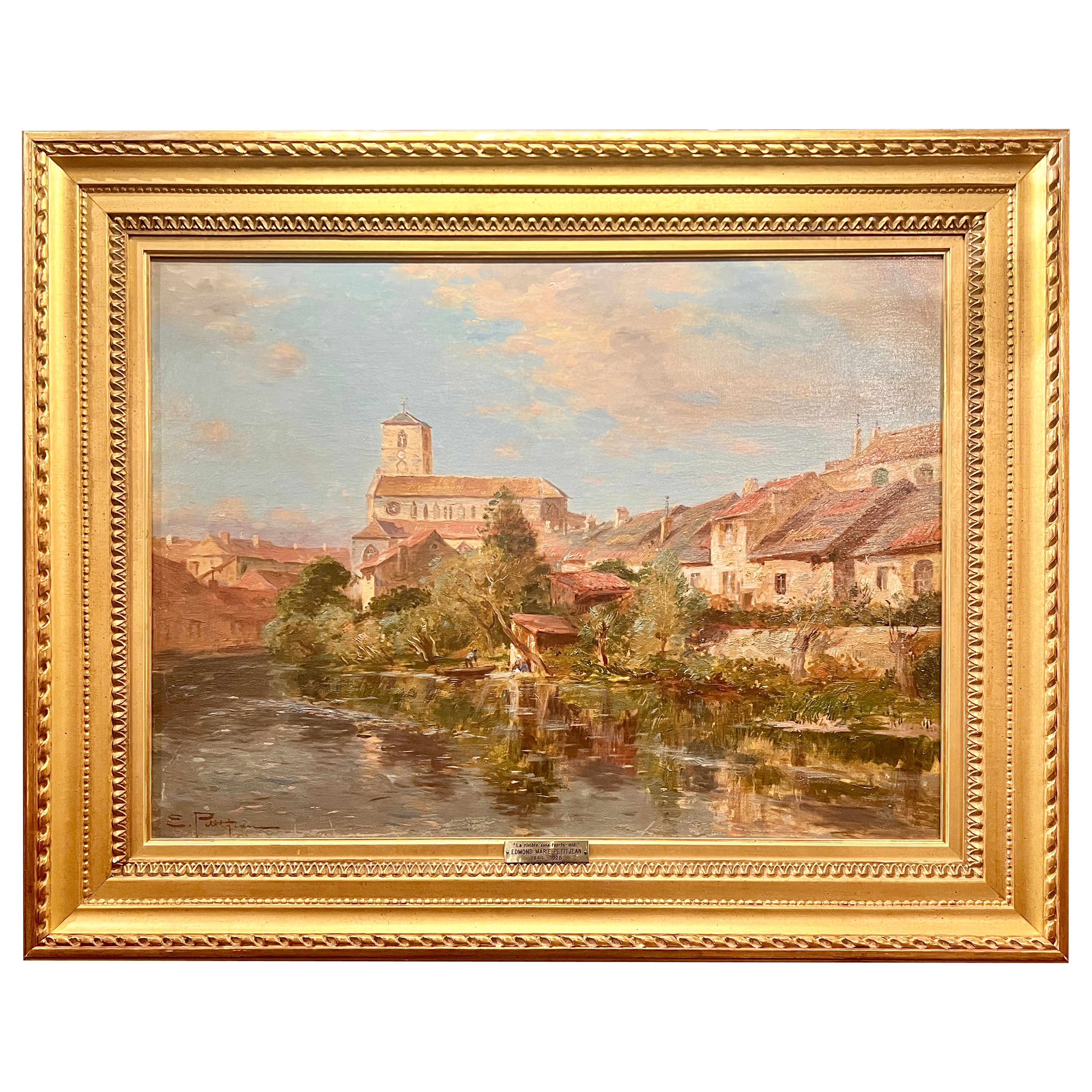 Antique Oil on Canvas by French Master Painter Edmond Petitjean For Sale