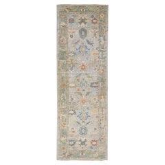 Blue And Green Modern Sultanabad Gallery Wool Rug with Floral Pattern 