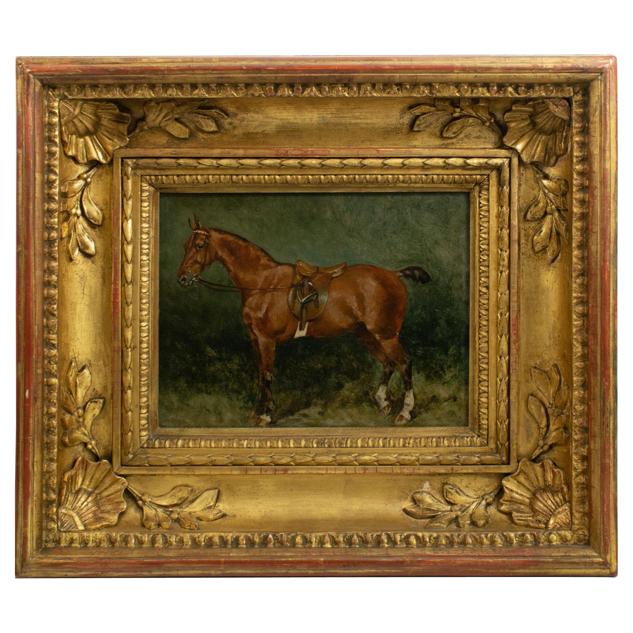 French School Late 19th century, The Bay Riding Horse, oil on panel