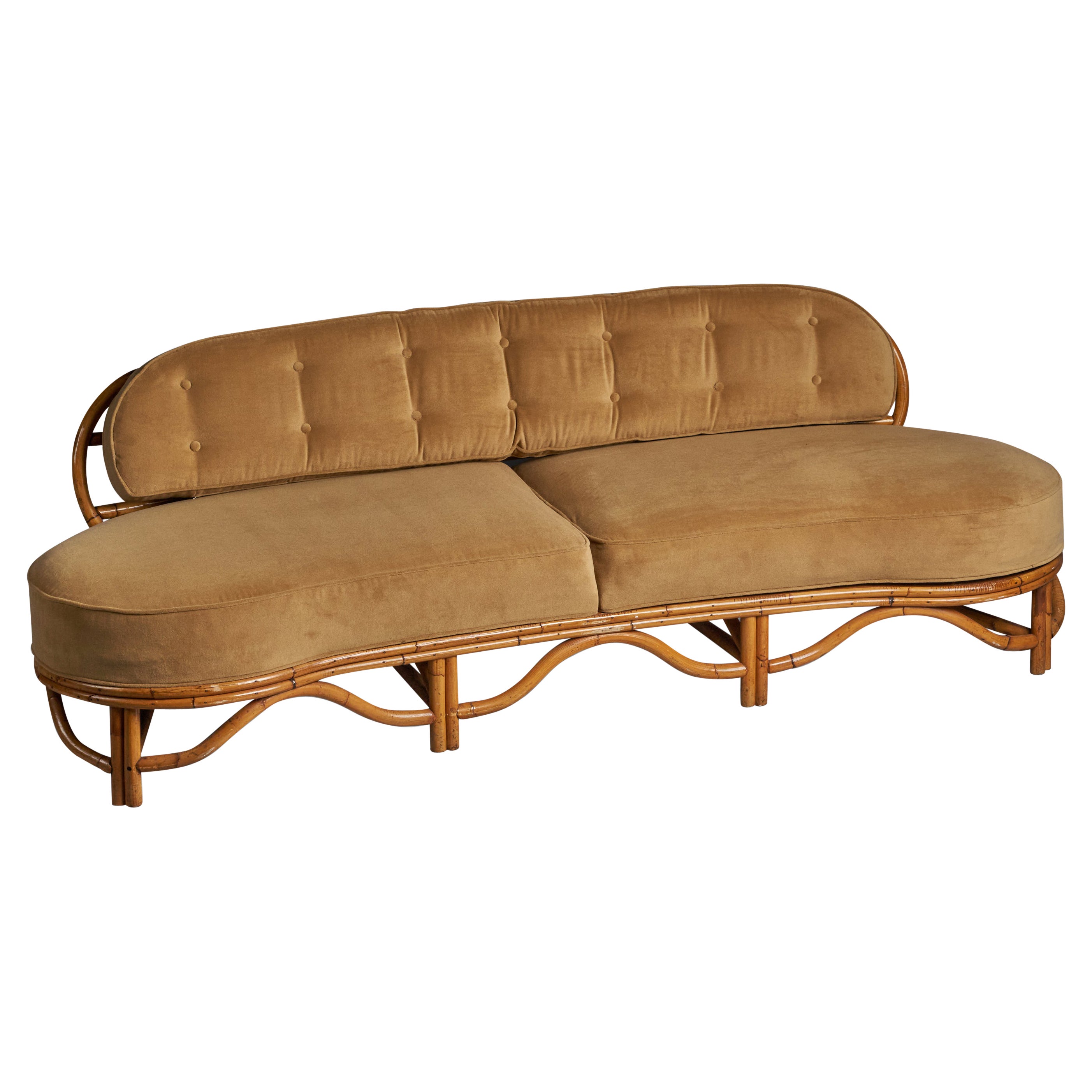 American Designer, Sofa, Bamboo, Mohair, USA, 1950s