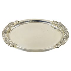 Vintage E.P. Steel Oval Silver Plated Floral Wreath Handle Serving Platter Tray