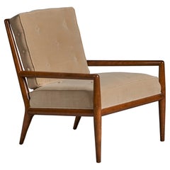 T.H. Robsjohn-Gibbings, Lounge Chair, Walnut, Velvet, USA, 1950s