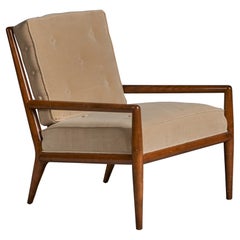 T.H. Robsjohn-Gibbings, chaise longue, noyer, velours, États-Unis, années 1950