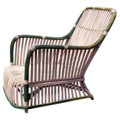  American Art Deco Stick Wicker Lounge Chair, Circa 1930