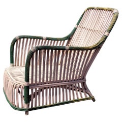Vintage American Art Deco Stick Wicker Lounge Chair, Circa 1930