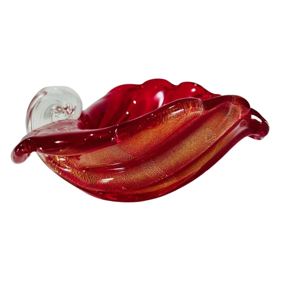 Archimede Seguso Murano glass with gold cornucopia rubi costolato circa 1950