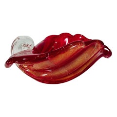 Archimede Seguso - Verre de Murano avec rubis d'abondance doré costolato, circa 1950