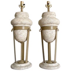 Retro Postmodern Sculptural Plaster and Metal Table Lamps - a Pair