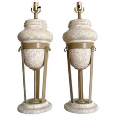 Postmodern Sculptural Plaster and Metal Table Lamps - a Pair