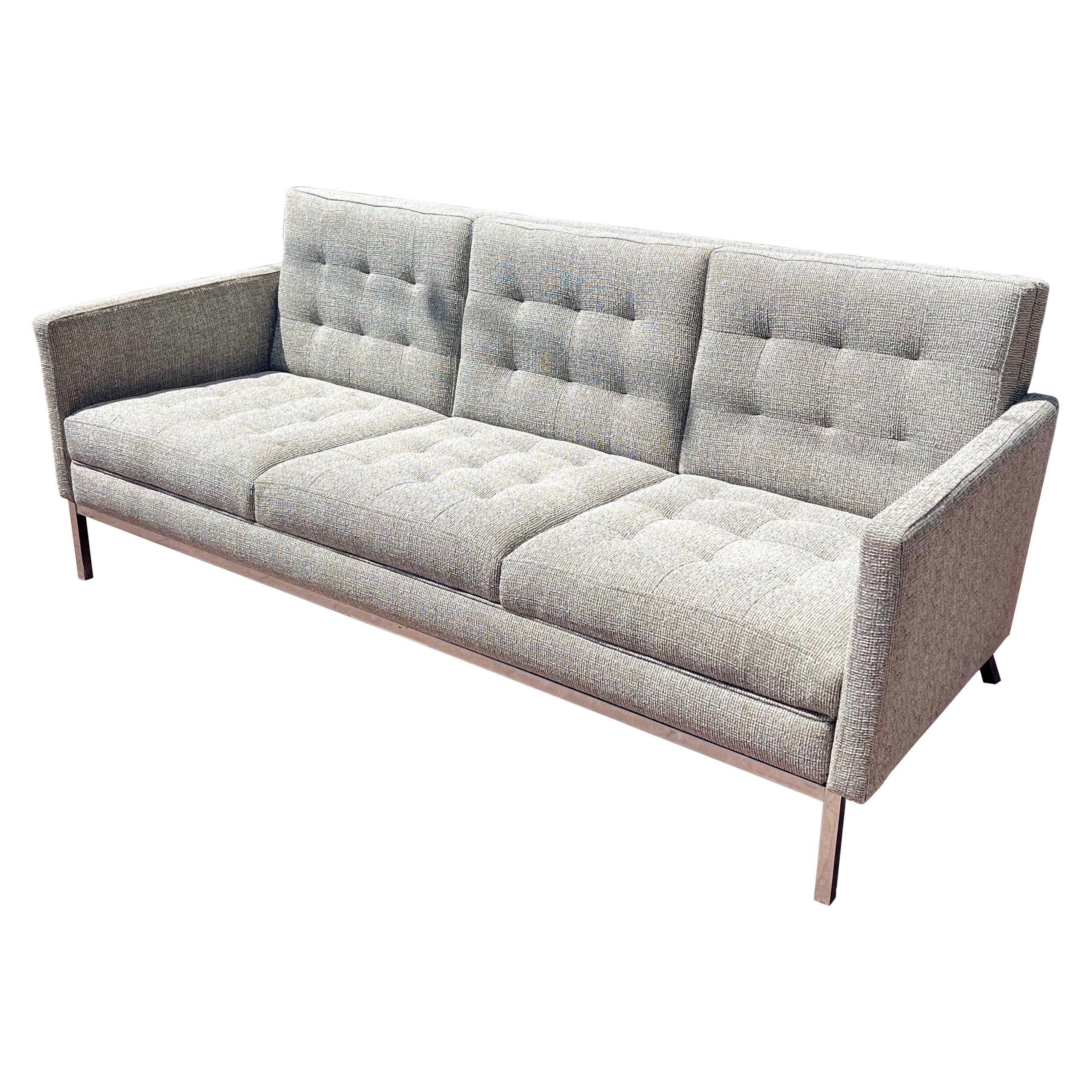 American Mid Century Modern Steelcase 3 Seater Sofa Chrome Base New Fabric For Sale