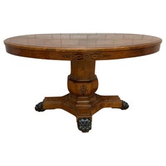 Regency Style Oval Mahogany Pedestal Trestle Table with Four Paw Feet by Baker