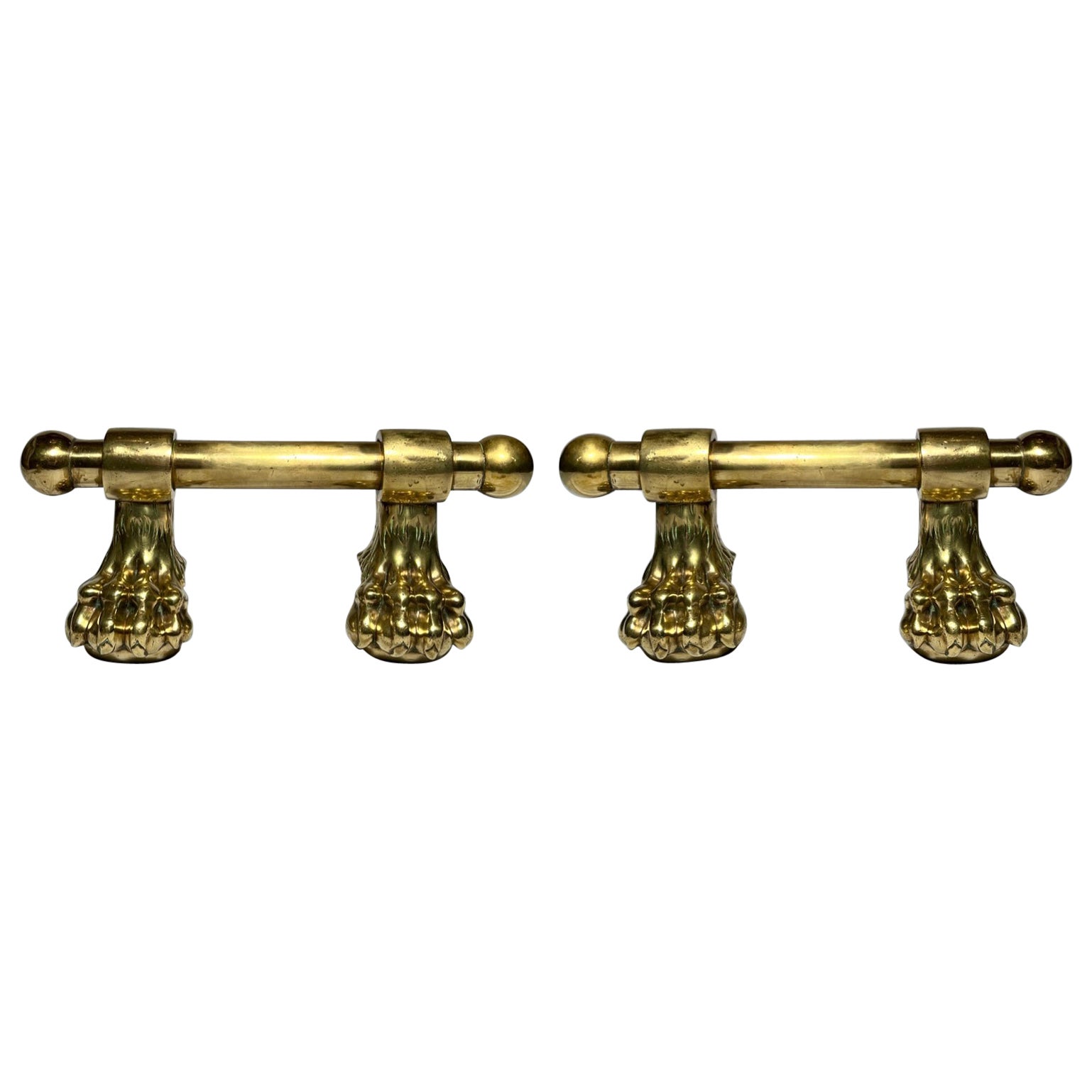 Pair Antique Solid Brass Victorian (1860-70) Fire Dogs For Sale