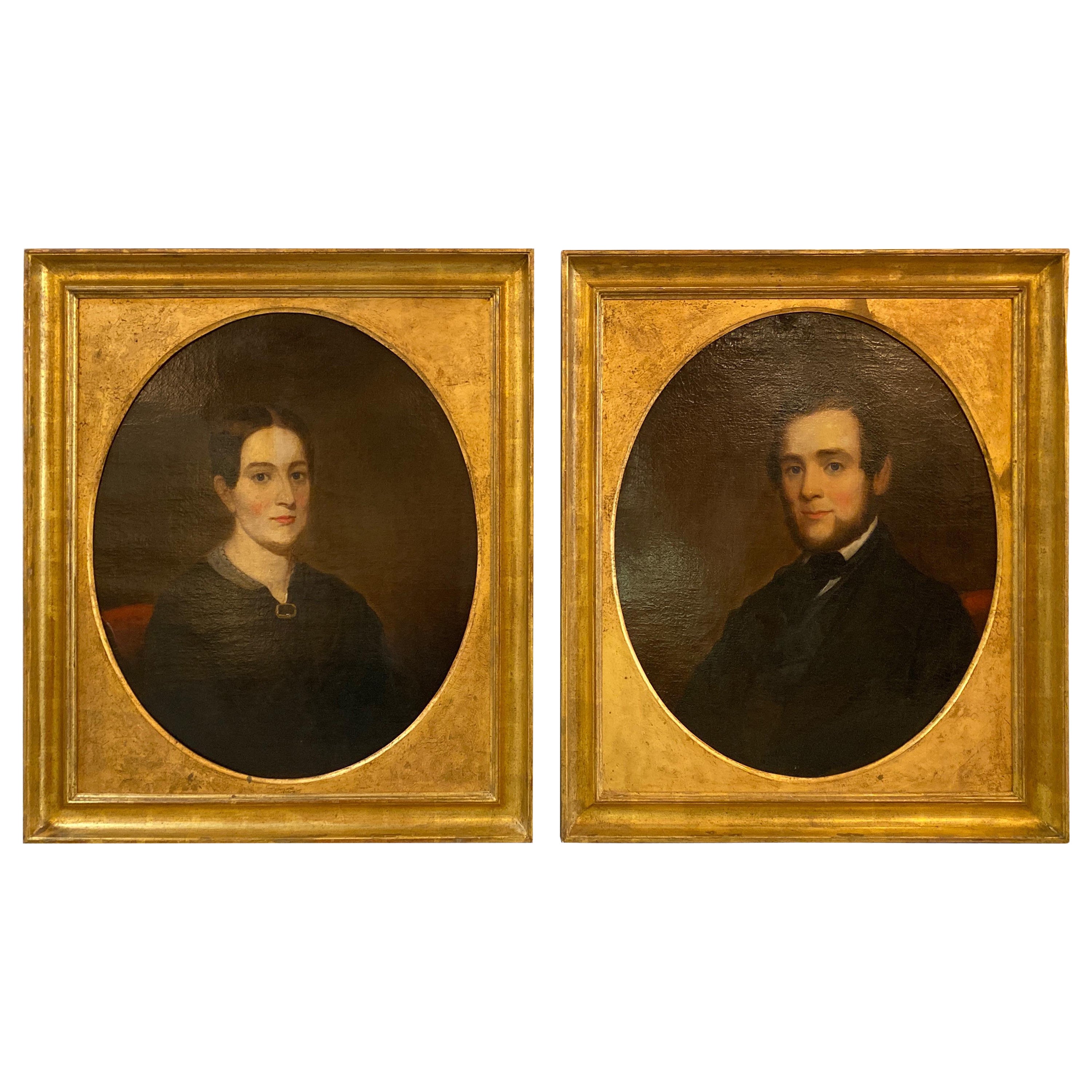 A Pair of  Antique American Portraits of an Aristocratic Couple For Sale