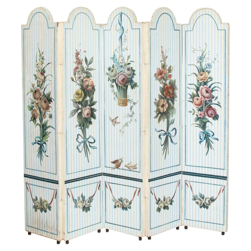 Mario Buatta - Hand-Painted Five Panel Screen  For Sale