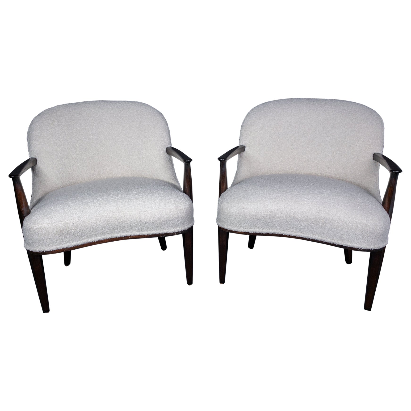 Ein Paar Edward Wormley Janus Lounge Chairs aus Palisanderholz mit Bouclé-Stoff für Dunbar im Angebot