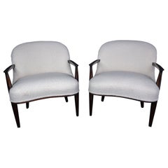 Used Pair of Edward Wormley Rosewood Janus Lounge Chairs in Bouclé Fabric for Dunbar